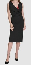 Halston Women Black Cowlneck Sleeveless Side-Ruched Dress Size 14