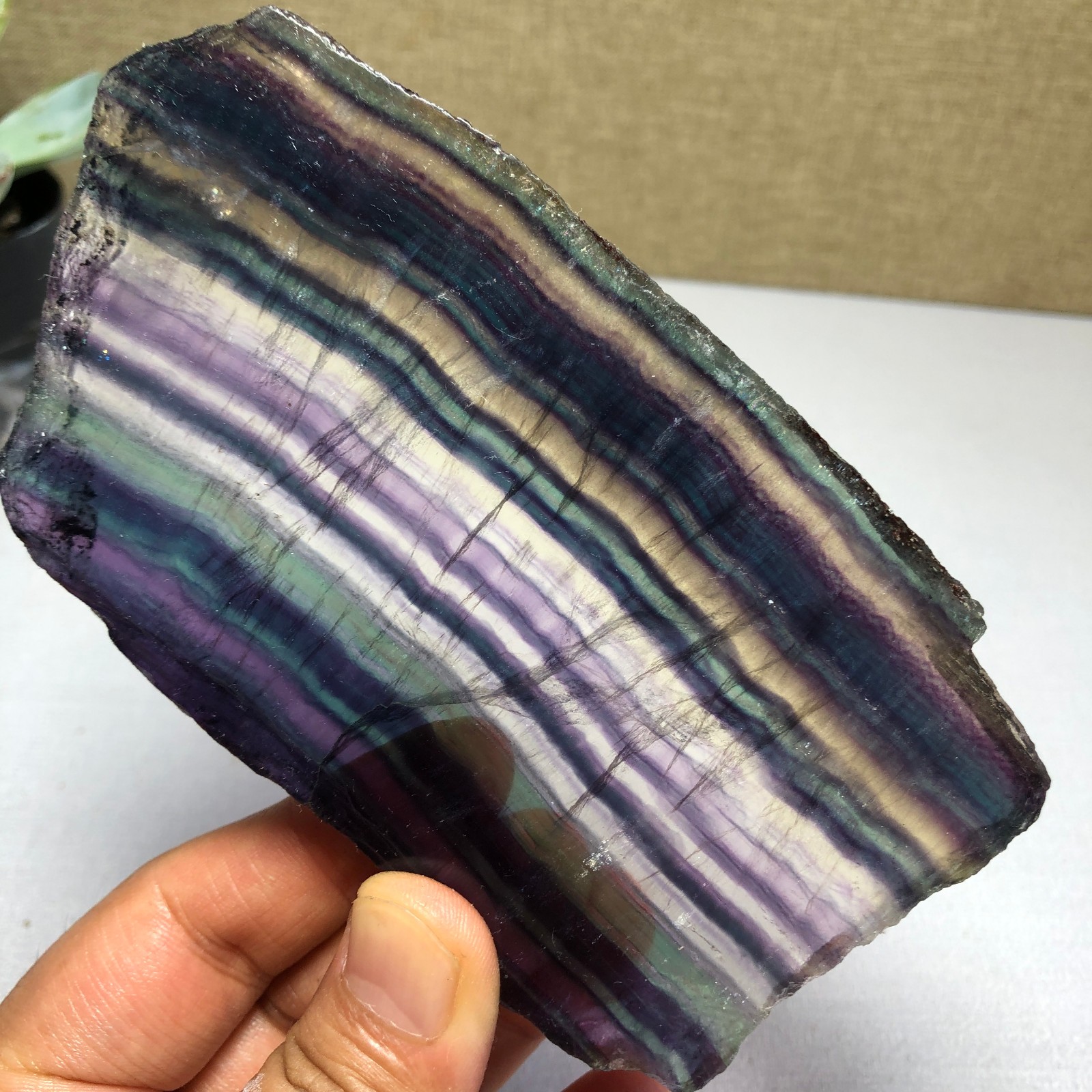 Natural Rainbow Fluorite Crystal Polished Specimen 243g Original Cut g7579