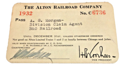1932 ALTON RAILROAD COMPANY EMPLOYEE PASS #6736 B&O