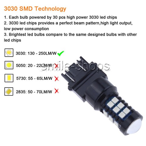 2PCS 10000K Blue 3157 3156 4157 Car DRL Daytime Running Lights 30-SMD LED Bulbs - Bild 4 von 12