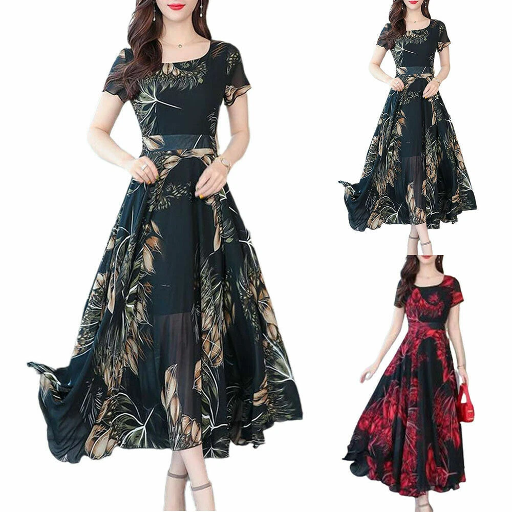 Womens Summer Floral Maxi Long Dress Holiday Evening Party A-Line Swing  Dresses