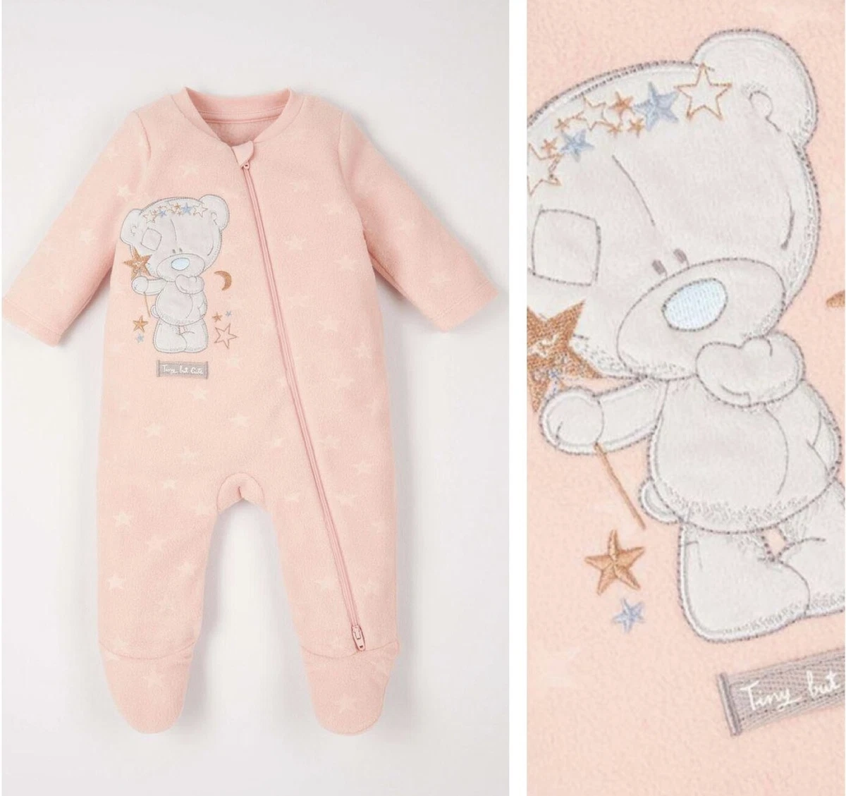 Nutmeg Baby Girls Fleece Sleepsuit Pink Tatty Teddy Warm Cosy Zip Babygrow  NEW