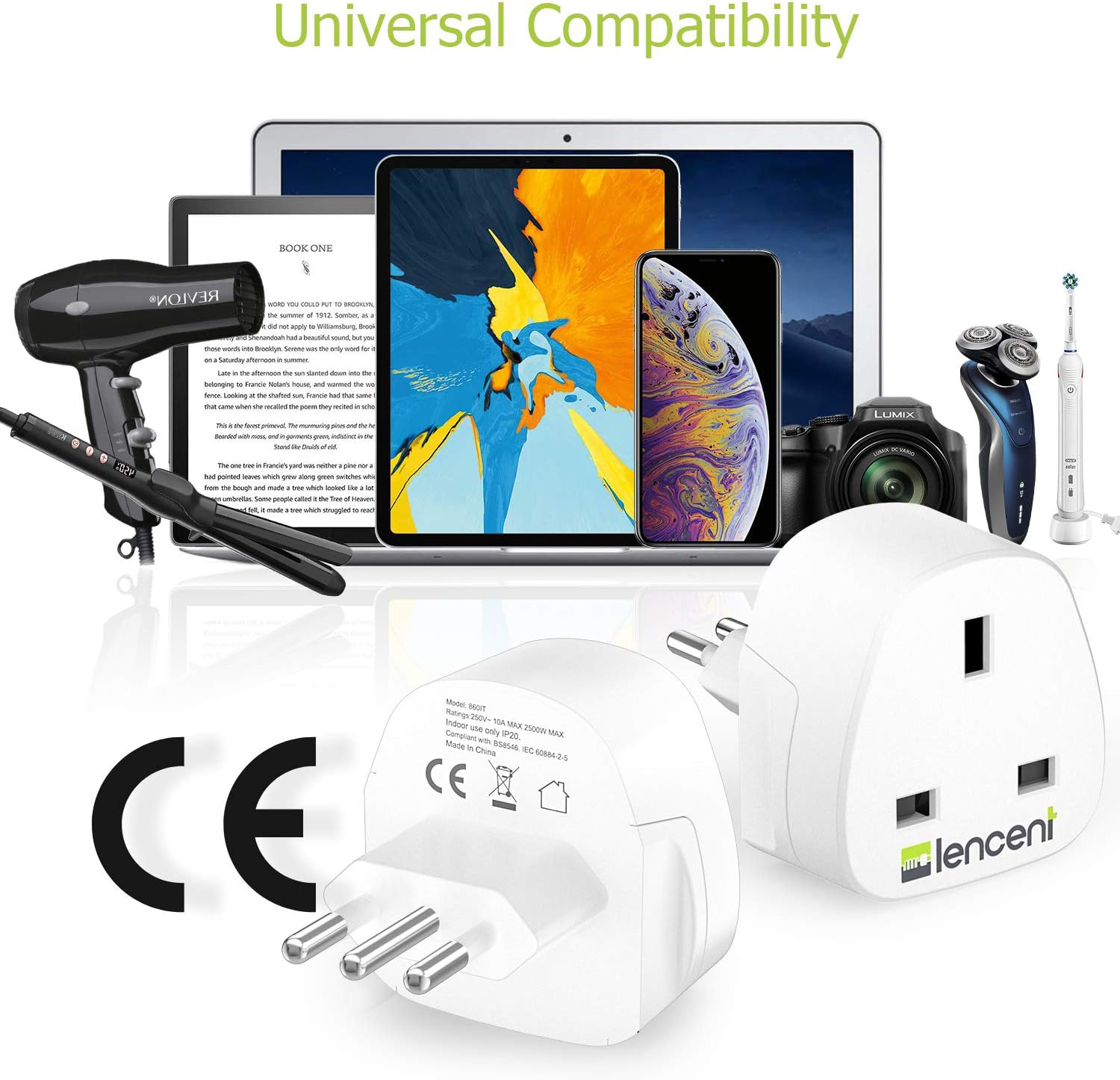 2X UK to Italy Plug Adapter, Grounded Italian Travel Adapter for Italy