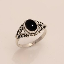 Black Onyx Gemstone 925 Sterling Silver Girl's Ring Great Selection Jewelry