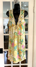 Vtg Vanity Fair Nightgown Mod Floral Silky Nylon Lace Sleeveless V Neck Sz M