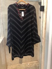 New Ann Taylor Sz M Chevron Bell Sleeve Shirt  Dress Gray Red Pink Black NWT