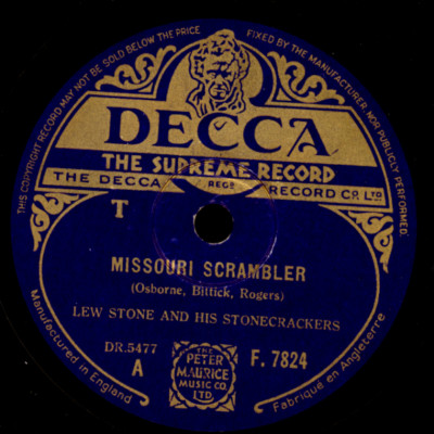LEW STONE & HIS STONECRACKERS Missouri Scrambler/..Night  Schellackplatte  X3672