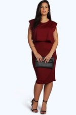 Plus Poppy Double Layer Midi Dress Red/Wine wedding bodycon formal workwear new