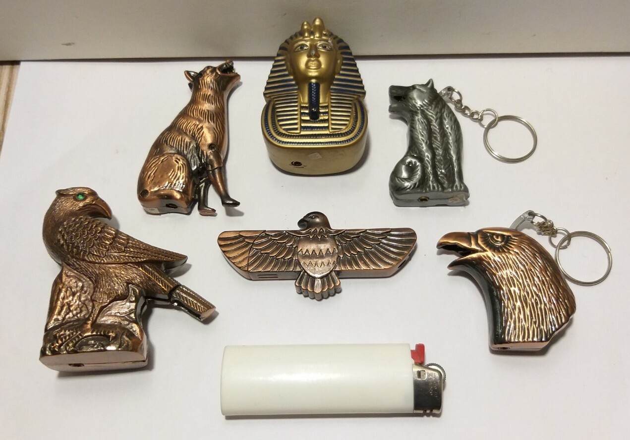 6 GAS LIGHTERS EGYPT/WOLF/EAGLEACCENDINOBRIQUETFEUERZEUGENCENDEDOR