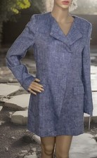 Zara Womens Fully Lined Linen Popper Fastening Coat Size M Blue White Fleck Bnwt