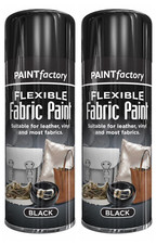 2 x 200ml Black Flexible Fabric Spray Paint Leather Vinyl Textile Clothes