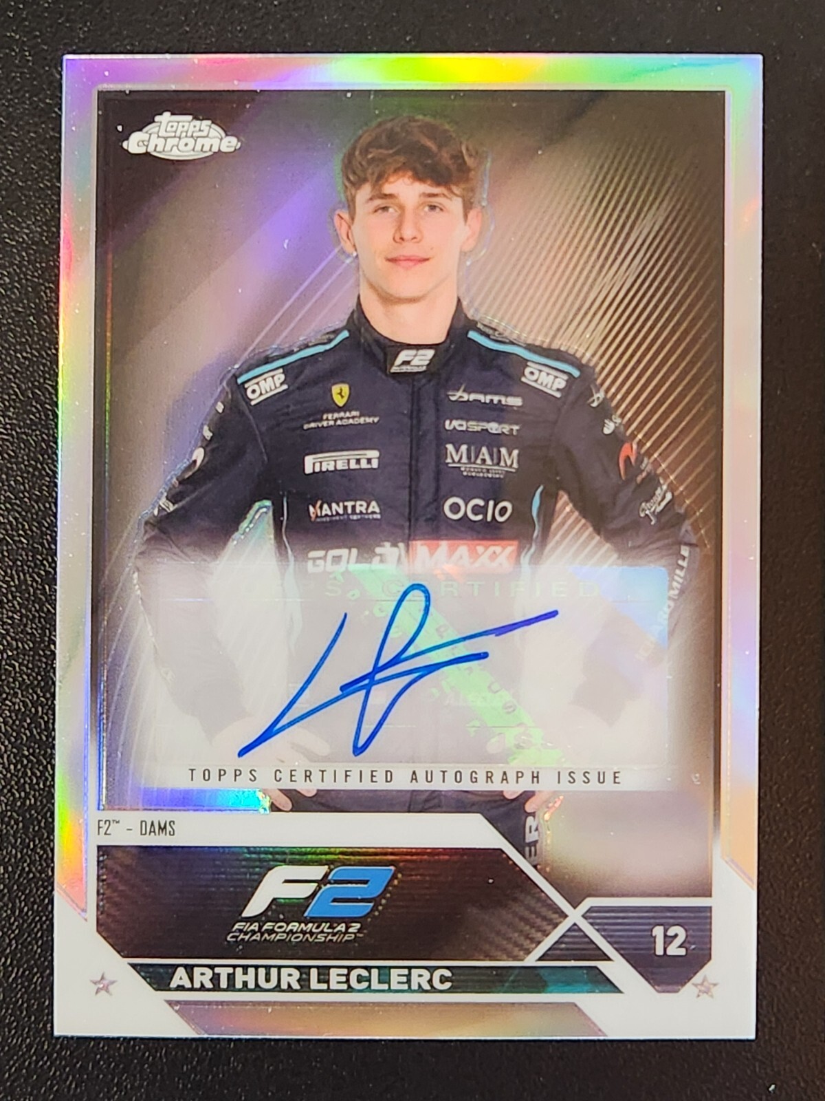 ARTHUR LECLERC 2023 Topps Chrome F1 Formula 1 F2 REFRACTOR AUTO DAMS