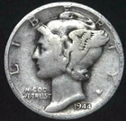 1944-D 10C Mercury Dime 90% Silver 21oct0430