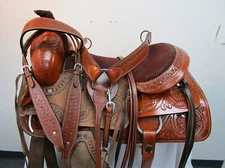 USED ROPING SADDLE WESTERN HORSE PLEASURE FLORAL TOOLED LEATHER TACK 15 16 17 18