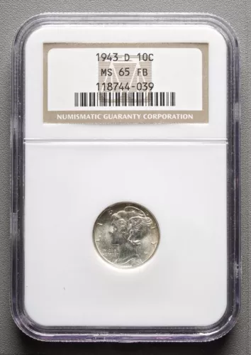 1943-D Mercury Dime, NGC MS65FB, 10¢ Silver Coin