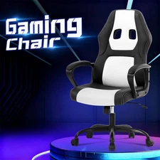 PC Gaming Chair Ergonomic Office Chair 250LB Lumbar Headrest White