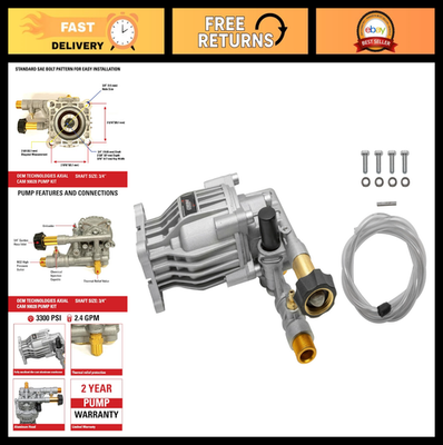 #ad 3300 PSI 2.4 GPM Replacement Pressure Washer Pump Kit Horizontal Axial Cam 3 4 $199.99