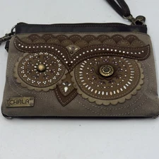 Chala Dazzled Faux Leather Mini Crossbody Purse - Owl - Brown 