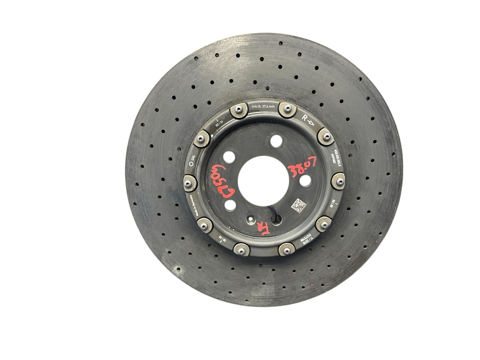 2017-2023 AUDI R8 AWD 5.2L FRONT RIGHT CARBON CERAMIC BRAKE ROTOR 6750G 38.07MM