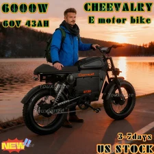 GT20 20" Fat tire Electric Motorcycle 6000W 60V 43AH Warrior E-bike 37mph US