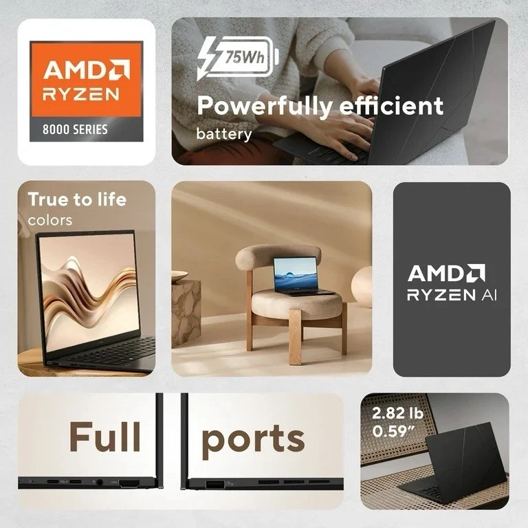 ASUS Zenbook 14 inch OLED WUXGA Touch Windows Laptop AMD Ryzen 7-8840HS 16GB RAM - Image 2 of 4