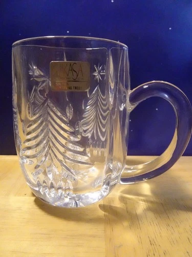 MIKASA Christmas Tree Glass Mug Discontinued Pattern 4 3/8" NEW IOB