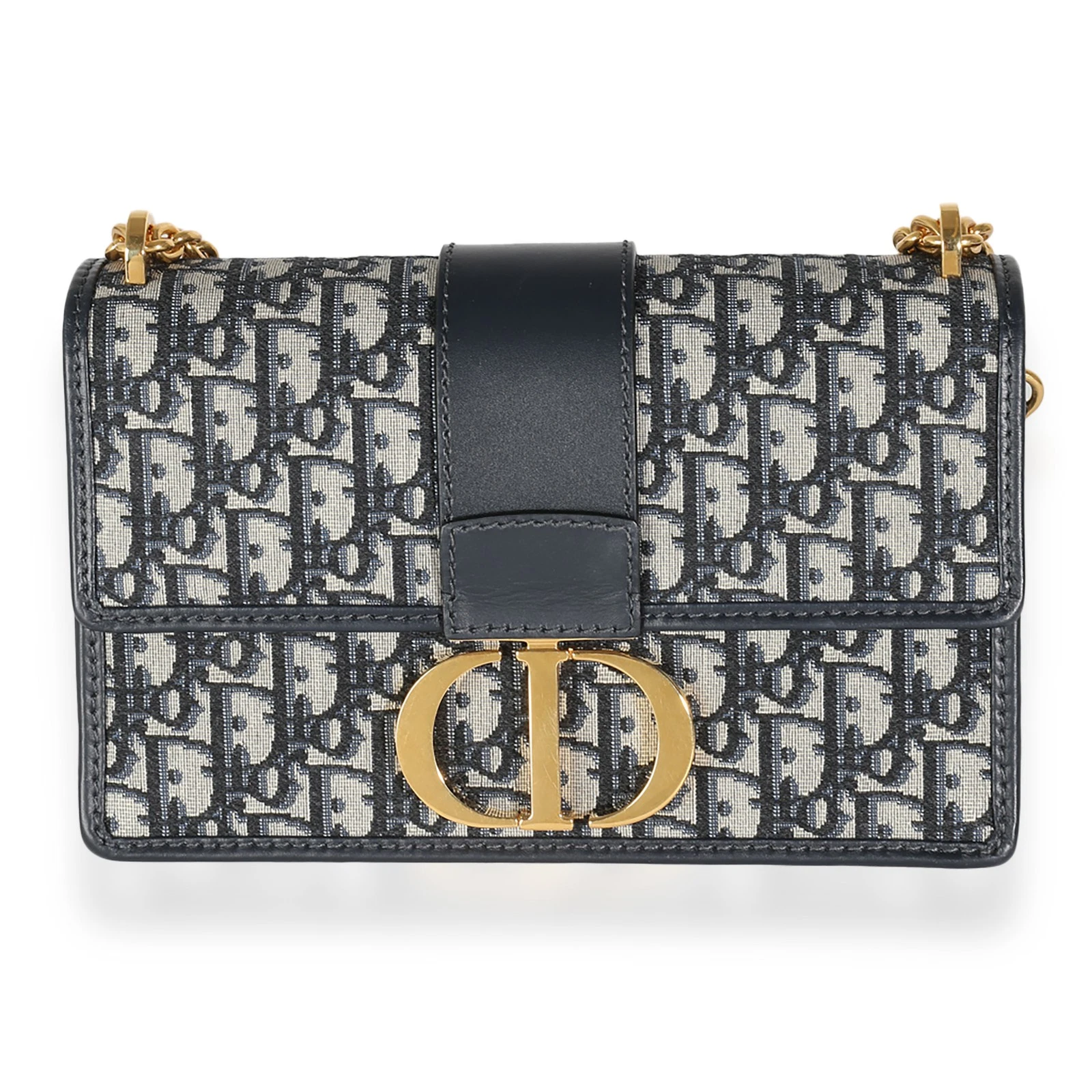 Sac chaîne Christian Dior bleu marine oblique jacquard 30 Montaigne