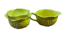 Secla Cabbage Leaf Covered Sugar Bowl And Creamer Yellow Portugal