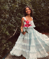 Innika Choo ~ Iva Biigdres Scallop Maxi Dress Soft Teal ~  12 14 16 18 Size 2