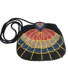 Beaded Purse 80s Vintage CLAM Shell Design BOTH SIDES Zip Top 7.5x6" VTG