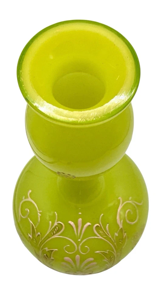 Antigua Botella de Barbero Victoriana Rara Amarillo Verde Cadmio Brillo Esmaltado Floral Foto 4 de 4