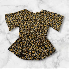 Sienna Sky Floral Blouse Tan Black Boho Flowy Women’s Lightweight Shirt Casual S