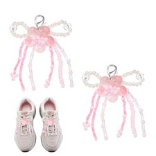 2 Pcs Pearl Bow Shoe Charm Peach Flower Bowknot Shoe Decoration, Pink