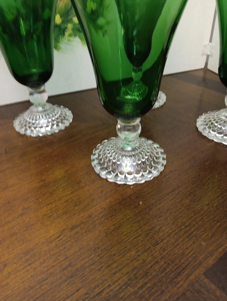 Juego de 4 vasos de té helado verde con pie de burbuja Anchor Hocking ~ Usado en excelente estado ~ 14 oz. Foto 2 de 4