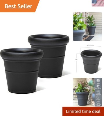 Onyx Black Claremont Tall Round Planters 2-Pack - Ideal for Indoor & Outdoor Use