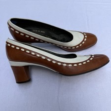 Vintage Brown  White 70s Mod Spectator Pumps Shoes Heels Size 9.5 Narrow Pinup
