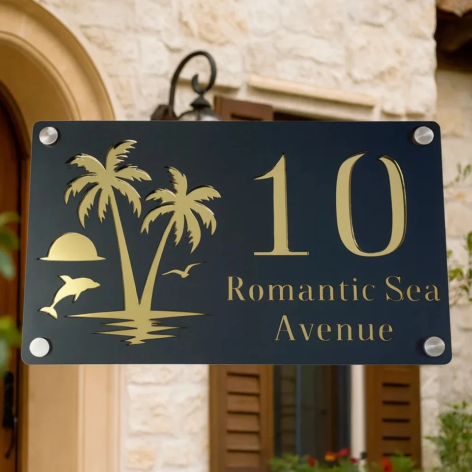 CUSTOM HOUSE SIGN NUMBER STREET SIGN ISLAND BEACH PALM TREE DOLPHIN ACRYLIC - image 2 of 4