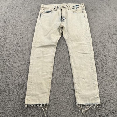 Levis 510 Jeans Mens 30x30 White Bleach Slim Skinny Light Wash Raw Hem