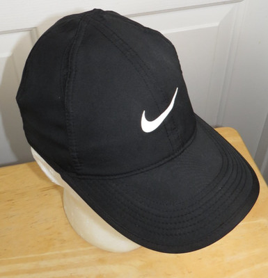 NIKE Featherlight Hat Dri-Fit Black/White Logo Adjustable Strapback One Size