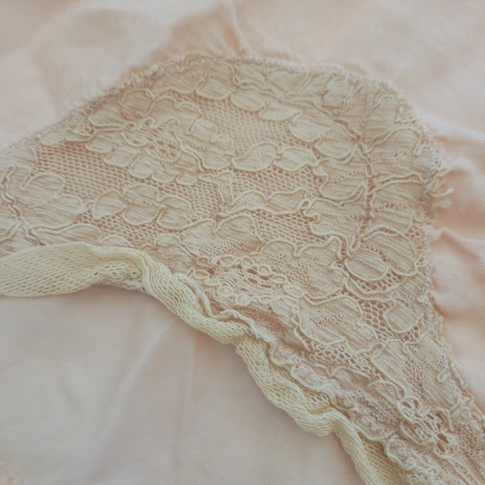 古董 20 世纪 30 年代桃色粉色丝绸龙头裤子飘逸休闲短裤蕾丝尺寸 26 — 第 3/4 张图片