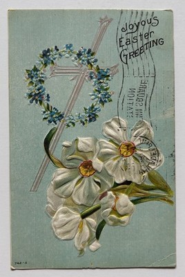 Vintage Easter Postcard Cross Forget Me Nots Embossed 1911 E3
