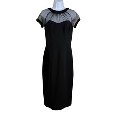 MAGGY LONDON Dress Womens 6 Black Sheer Illusion Yoke V-Back Crepe Cocktail