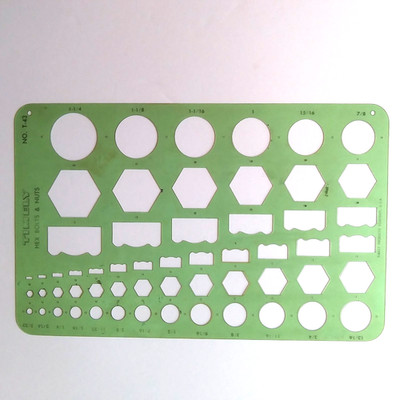 Timely Hex Bolts & Nuts Template T-43 Drafting Tool USA Green Stencil Rule