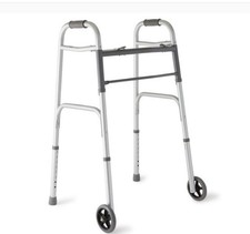 Medline Two-Button Folding Walker with 5 Inch Wheels, 1 Count, MDS86410W54
