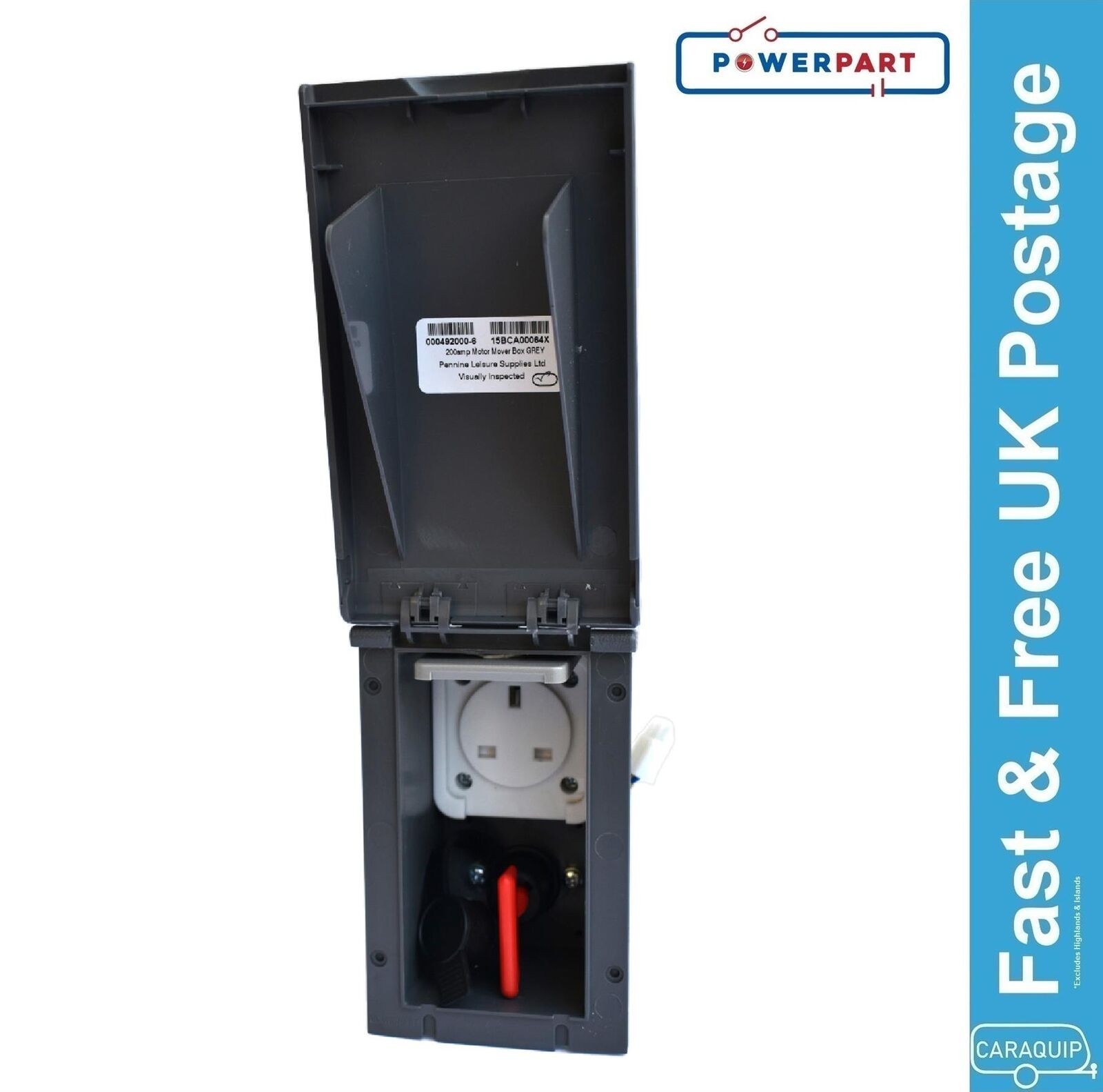 Powerpart Grey TND External Socket 230v + Battery Isolator Flap Motorhome PO145