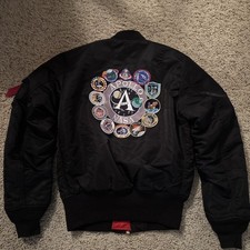 Alpha Industries NASA Apollo MA-1 Bomber Jacket Mens XS Black Reversible Patches