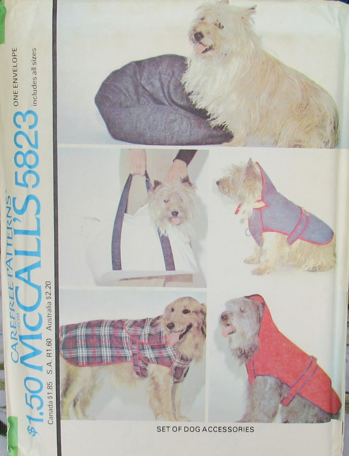 Vintage McCalls 5823 ACCESSORI CANI cappotto tote letto S-M-L tutte le taglie modello NON TAGLIATO