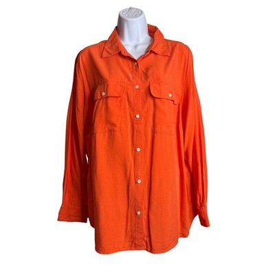 Lauren Ralph Lauren Orange Long Sleeve Button Up Shirt 1X Preppy Coastal-Chic