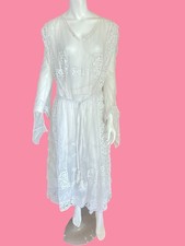 Antique Edwardian Dressing Gown Sheer Lace Netting 1900s Bridal boudoir Peignoir