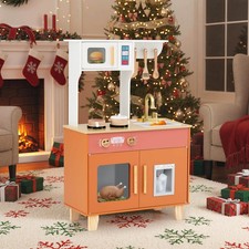 Kids Play Kitchen w/Microwave Stoves Rotation Knobs Ice Dispenser Faucet Sink